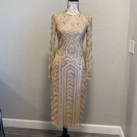 gianni bini gold sequin dress Gianni Bini Dresses | (New) Gianni Bini Miranda Dress | Color: Cream/Gold | Size: 4